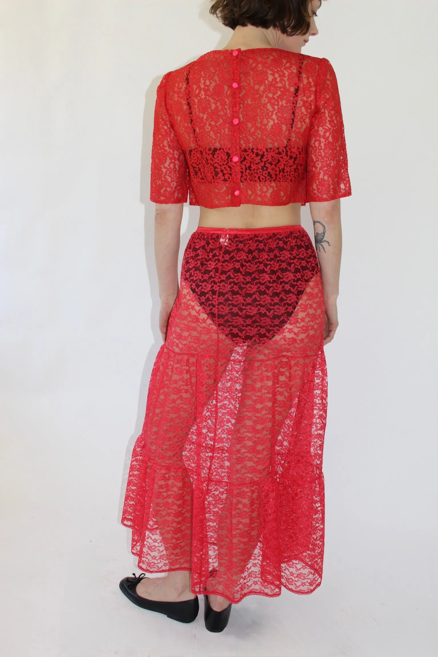 Vintage Raspberry Sheer Lace Skirt sold by NA NIN product image thumbnail 4