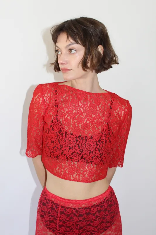 Vintage Chili Lace Crop Blouse made by Vintage
