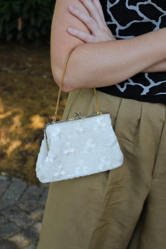 Petite Vintage Ivory Beaded Handbag made by Vintage