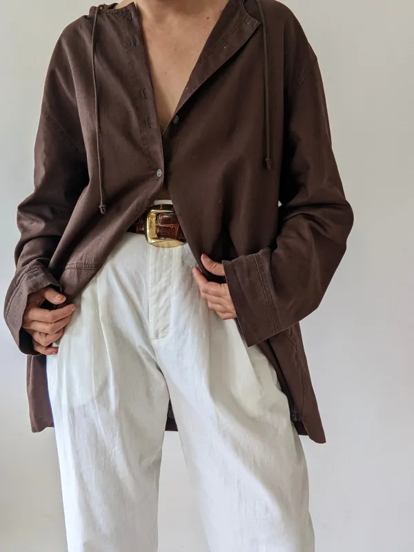 Vintage Cocoa Linen Hooded Jacket made by Vintage