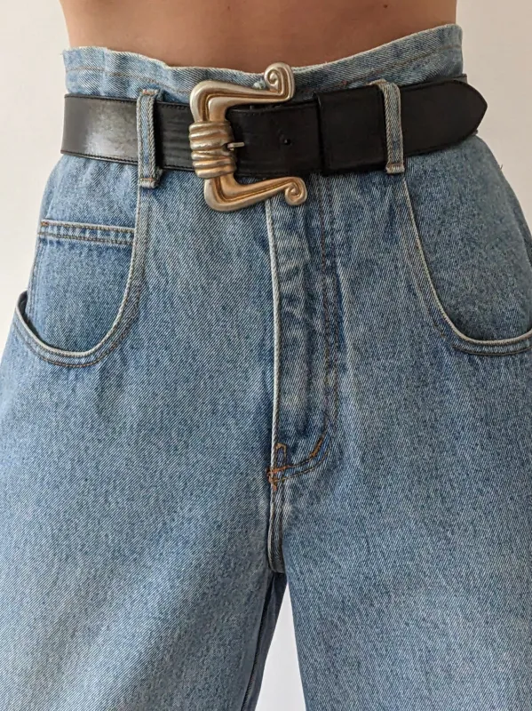 Statement Vintage Black Leather Belt made by Vintage