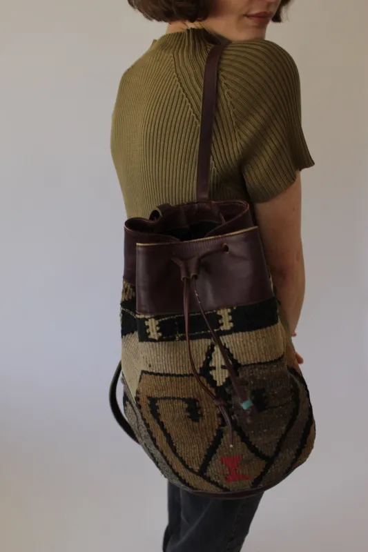 Vintage Printed Weave & Leather Bucket Bag made by Vintage