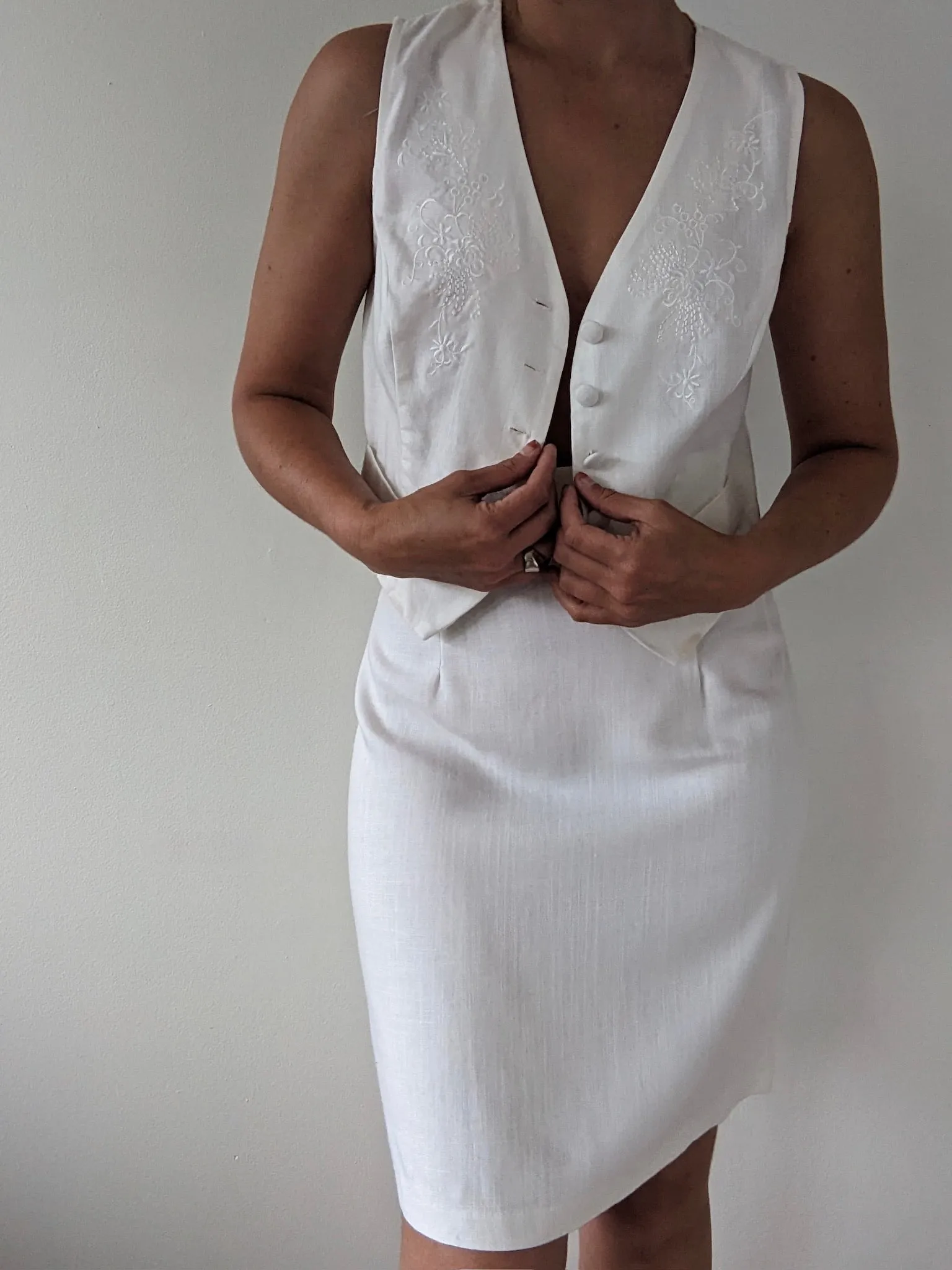 Lovely Vintage Ivory Linen Vest & Skirt Set sold by NA NIN product image thumbnail 3