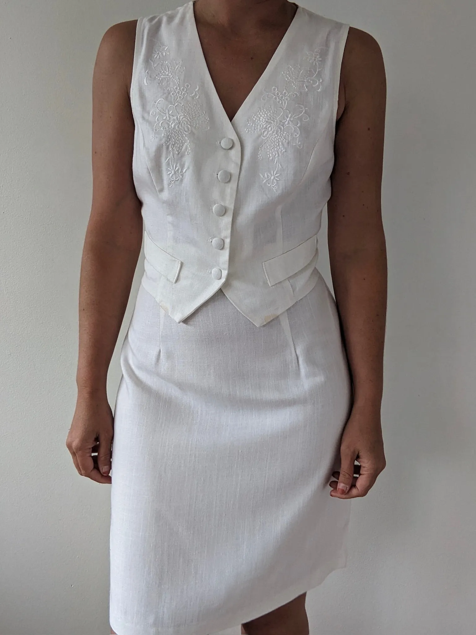 Lovely Vintage Ivory Linen Vest & Skirt Set sold by NA NIN product image thumbnail 2