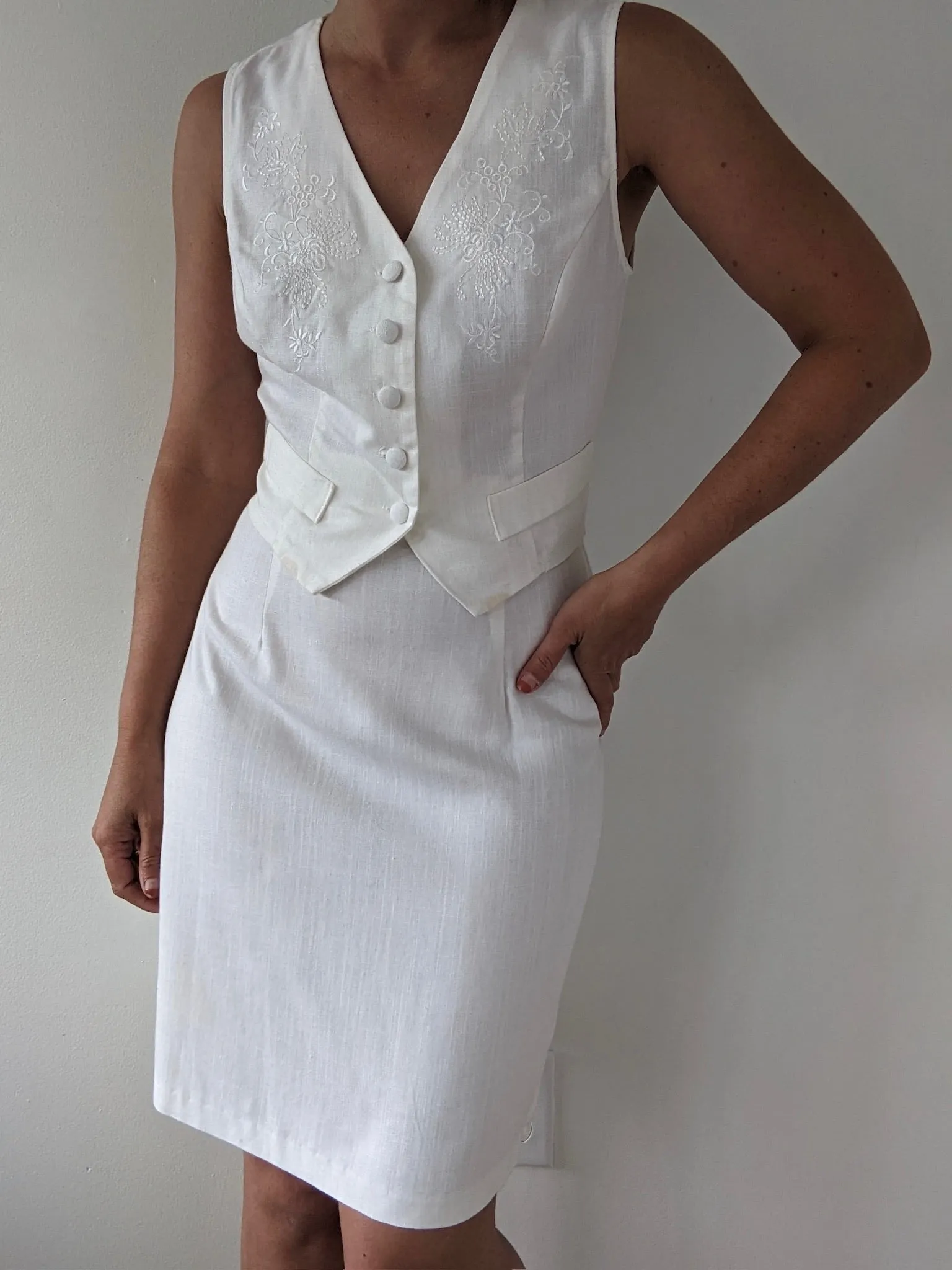 Lovely Vintage Ivory Linen Vest & Skirt Set sold by NA NIN