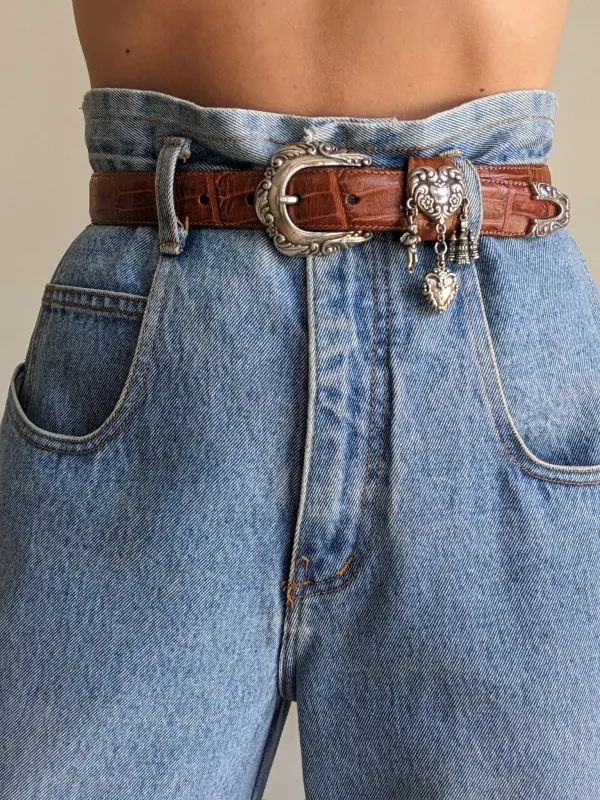 Vintage Embossed Leather & Hanging Charm Belt made by Vintage