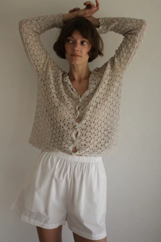 Vintage Stone Crochet Linen Cardigan made by Vintage