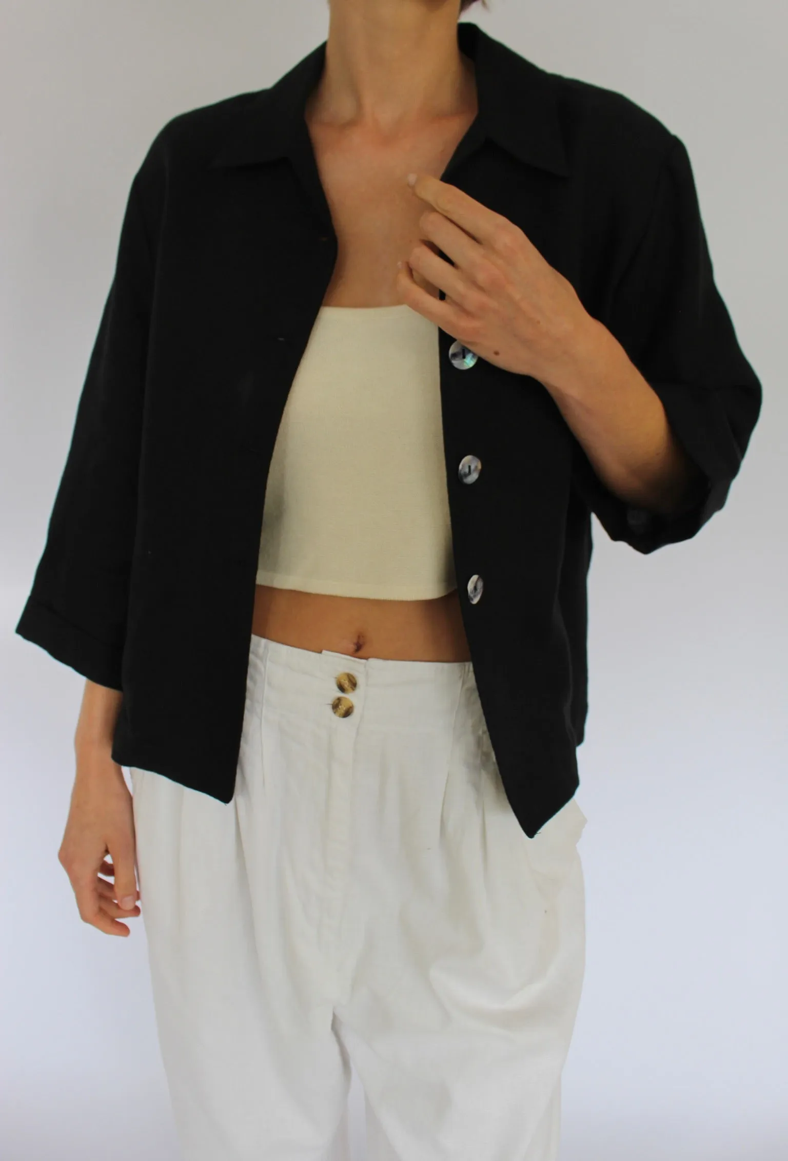 Vintage Cropped & Boxy Linen Light Jacket sold by NA NIN