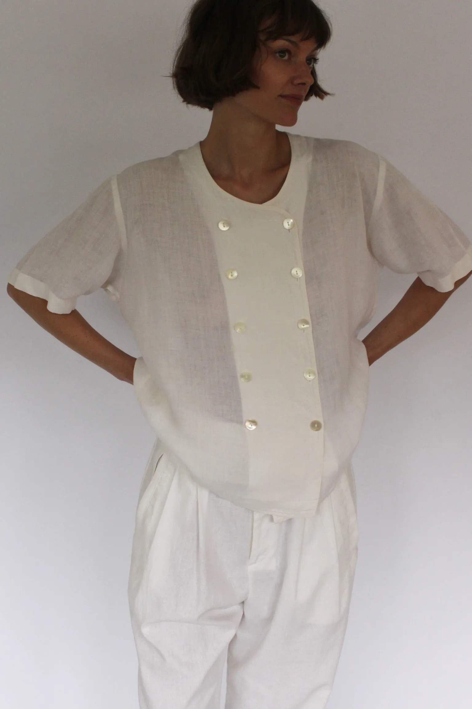 Lightweight Vintage Jaeger Double Breasted Linen Blouse sold by NA NIN product image thumbnail 3