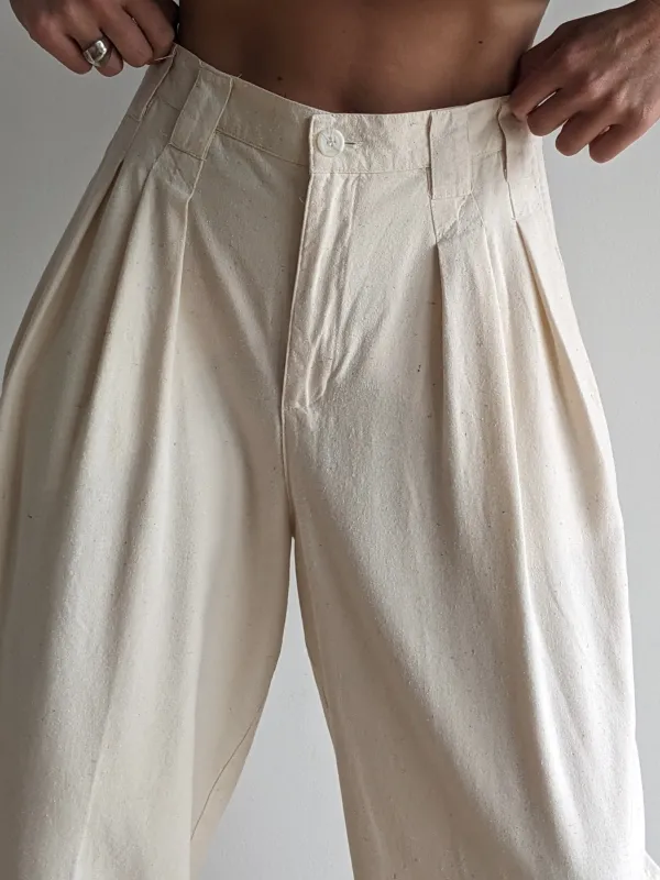 Vintage Cream Raw Silk Trousers made by Vintage