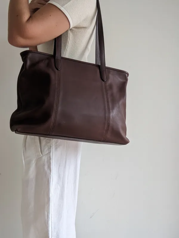 Amazing 90s Coach Chocolate Leather City Tote made by Vintage