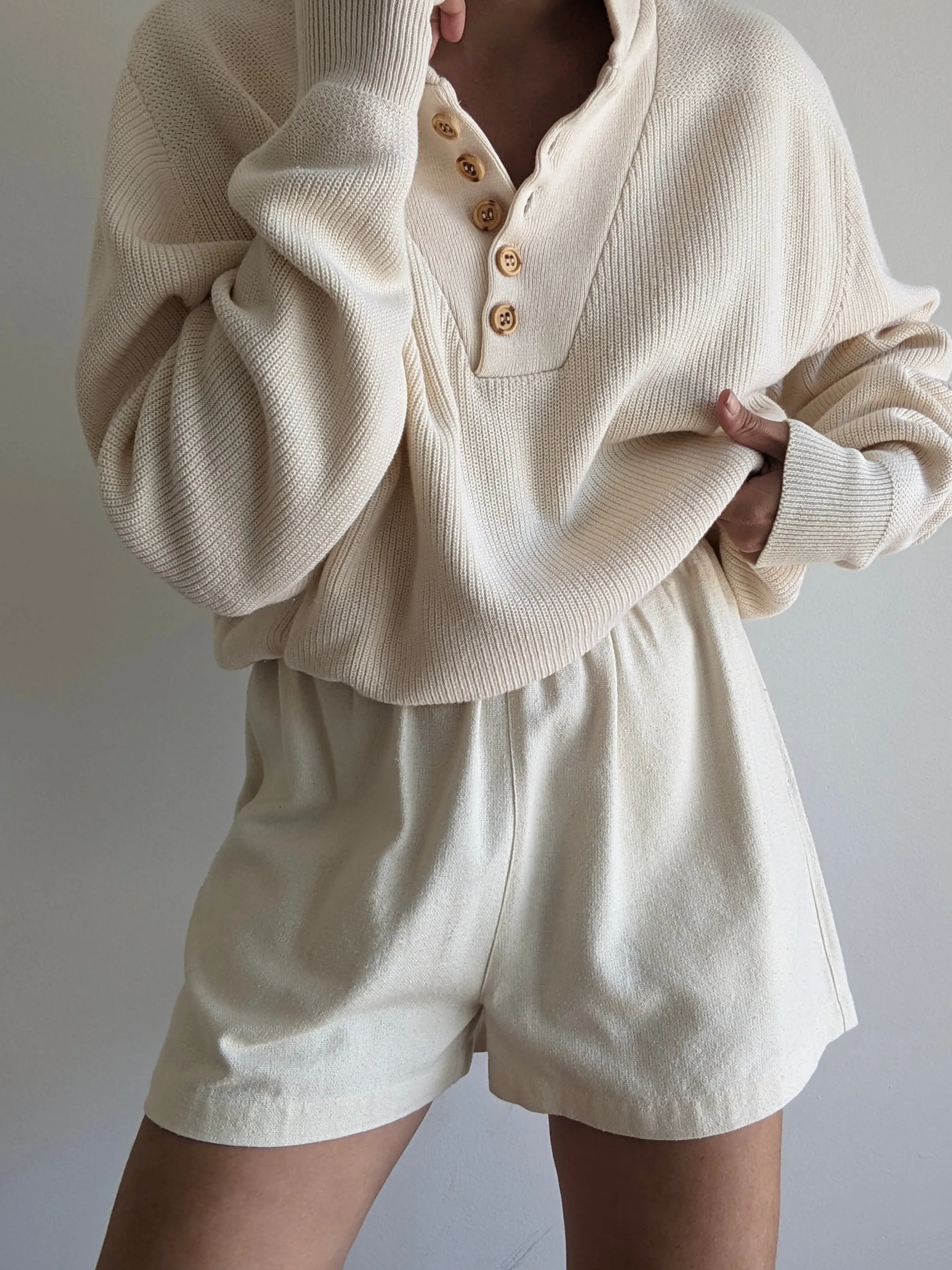 Classic Vintage Buttercream Cotton Henley sold by NA NIN product image thumbnail 3