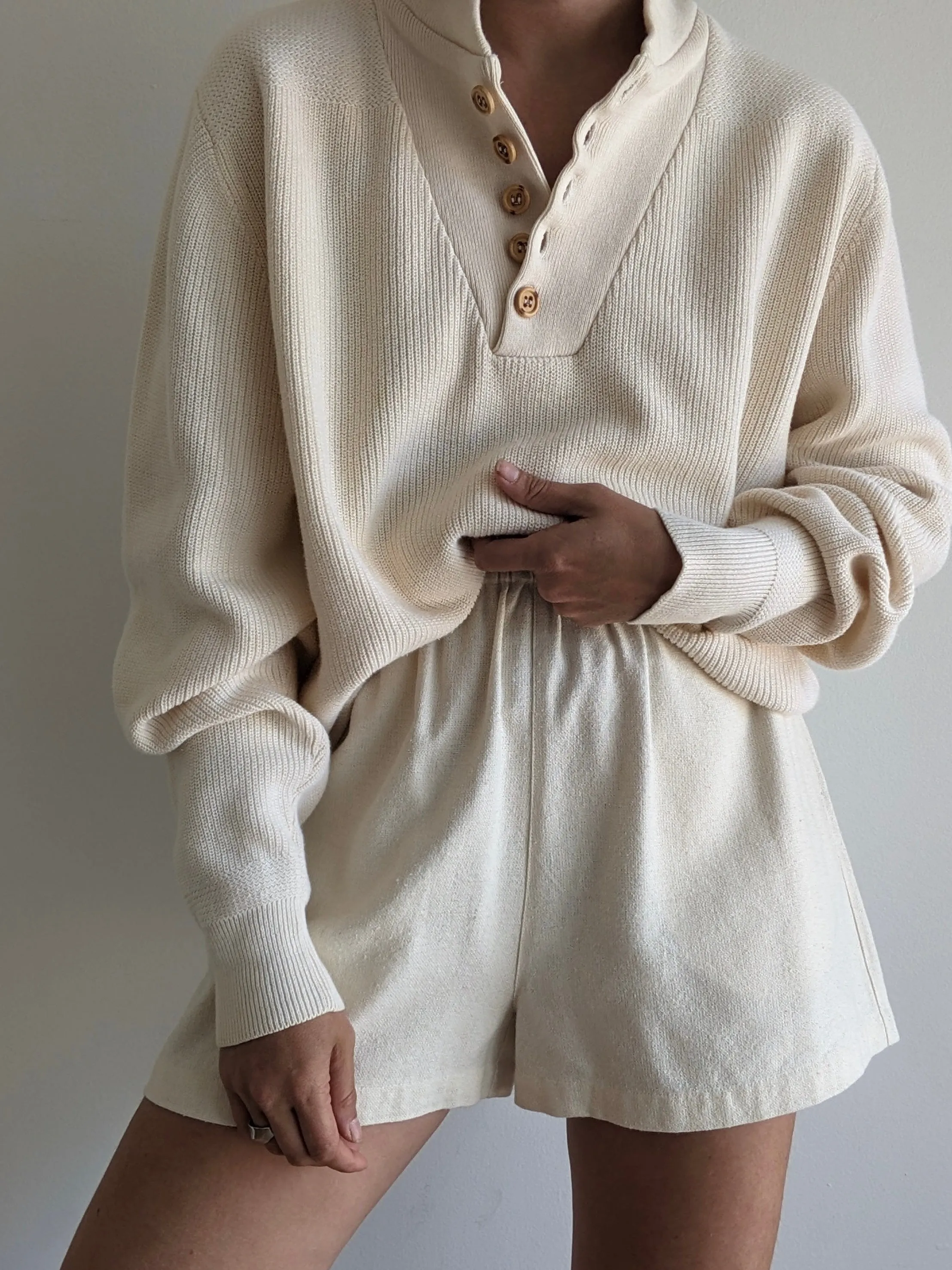 Classic Vintage Buttercream Cotton Henley sold by NA NIN product image thumbnail 2