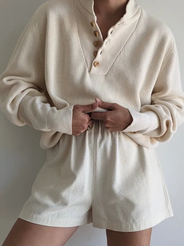 Classic Vintage Buttercream Cotton Henley made by Vintage