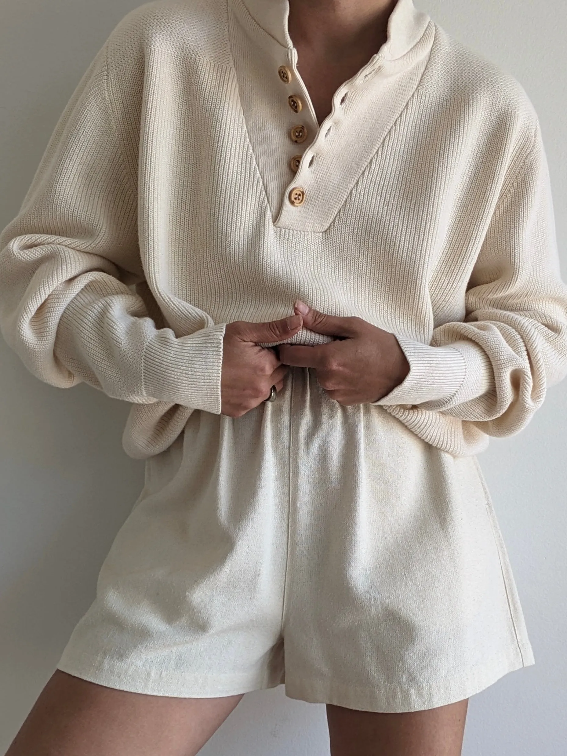 Classic Vintage Buttercream Cotton Henley sold by NA NIN