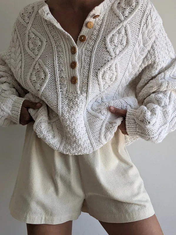 Vintage Hand-Knit Patterned Weave Henley made by Vintage