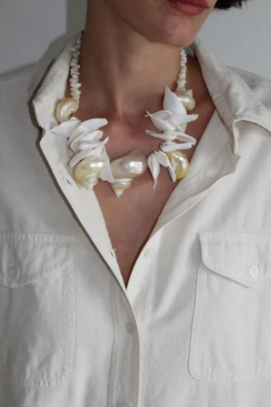 Statement Vintage Nautilus & Puka Shell Necklace made by Vintage