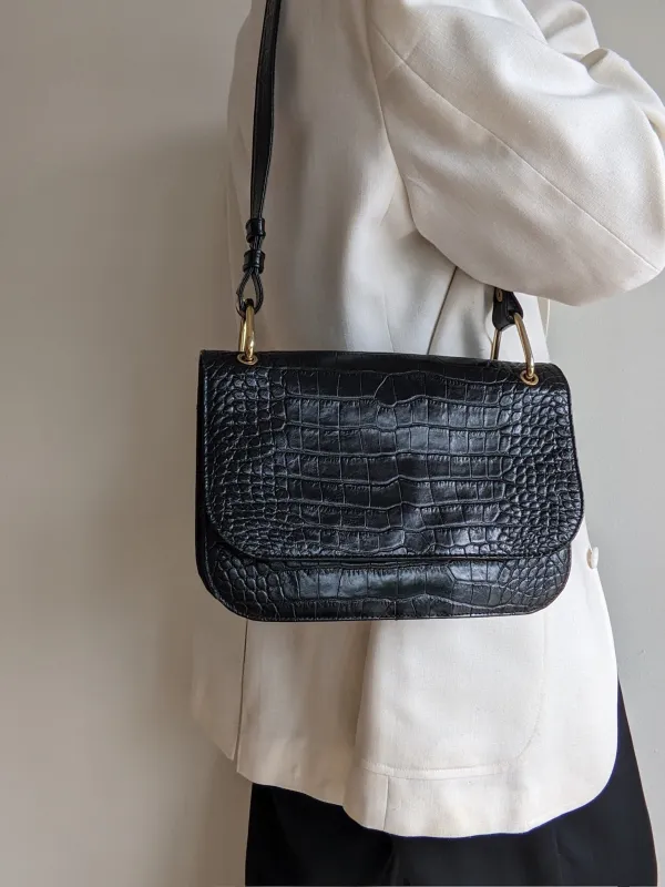 Vintage Saks Black Embossed Leather Purse made by NA NIN