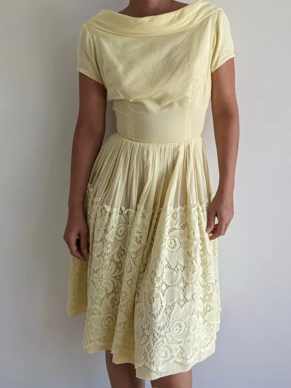 Vintage Butter Yellow Lace Dress made by Vintage