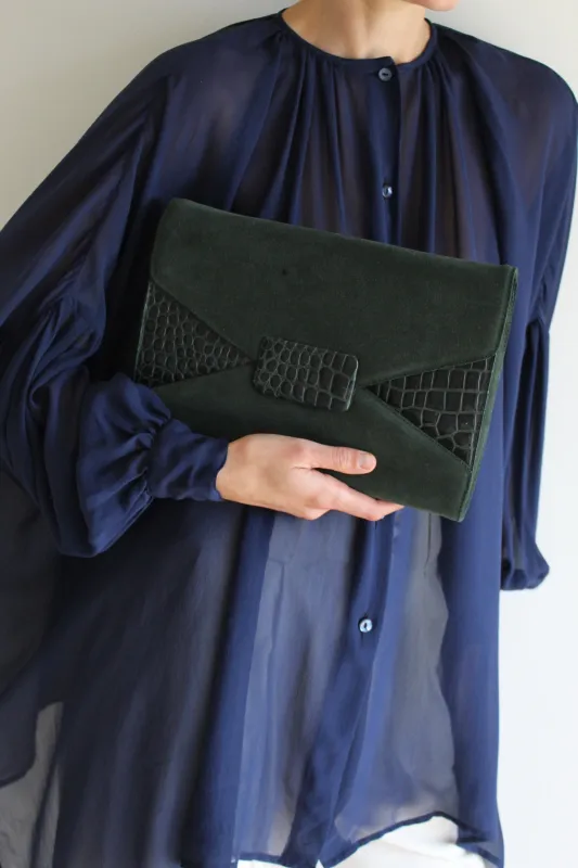 Lovely Vintage Pine Suede Saks Fifth Avenue Clutch made by NA NIN