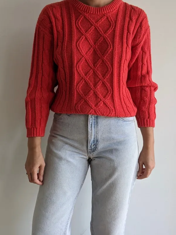 Vintage Tart Red Cable Knit Sweater made by Vintage
