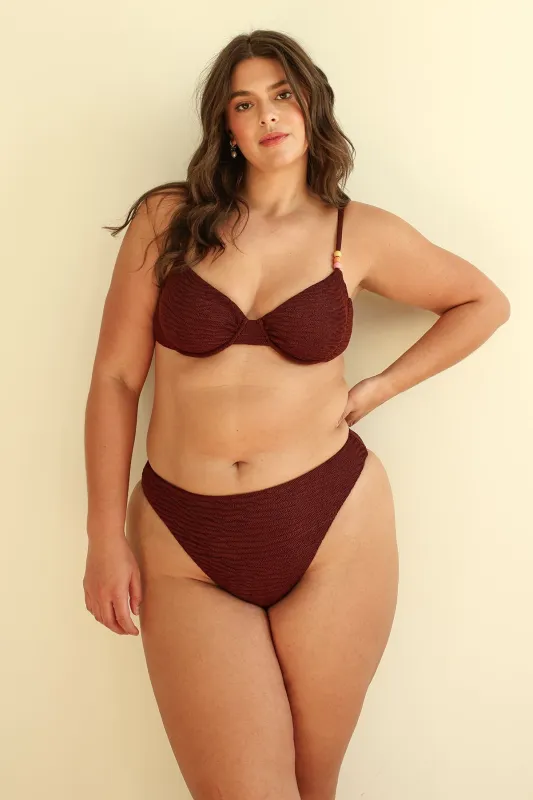 Mocha Crinkle Underwire Cheeky Set sold by Dippin Daisy’s