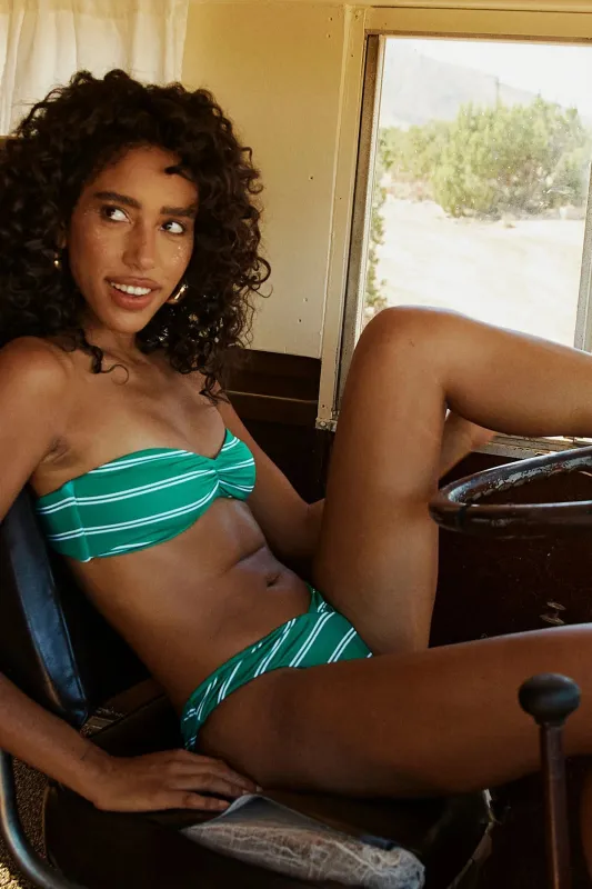 Green Moto Stripe Bandeau Angel Cheeky Set sold by Dippin Daisy’s