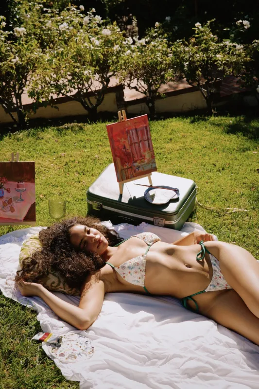 Palm Tie Back Triangle Bikini Top sold by Dippin Daisy’s