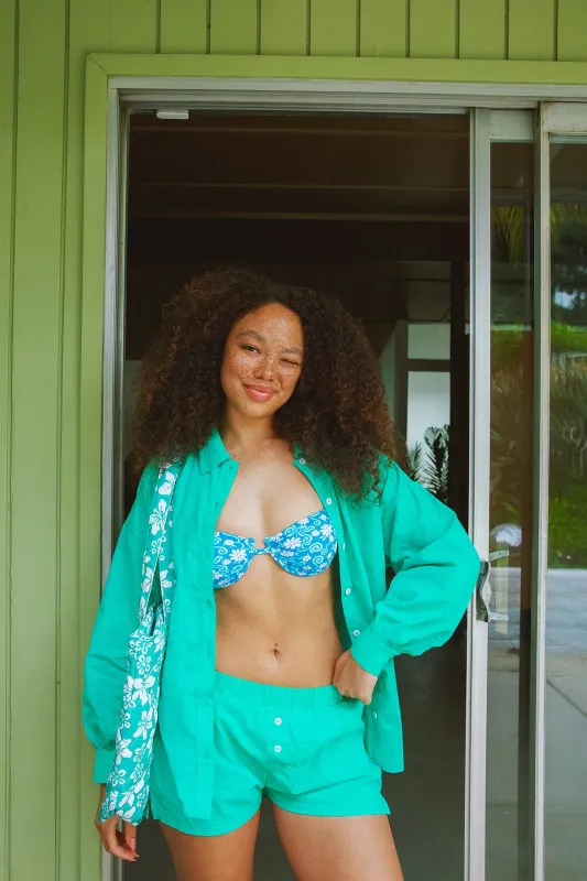 Mint Button Up Shorts Set made by Dippin Daisy’s