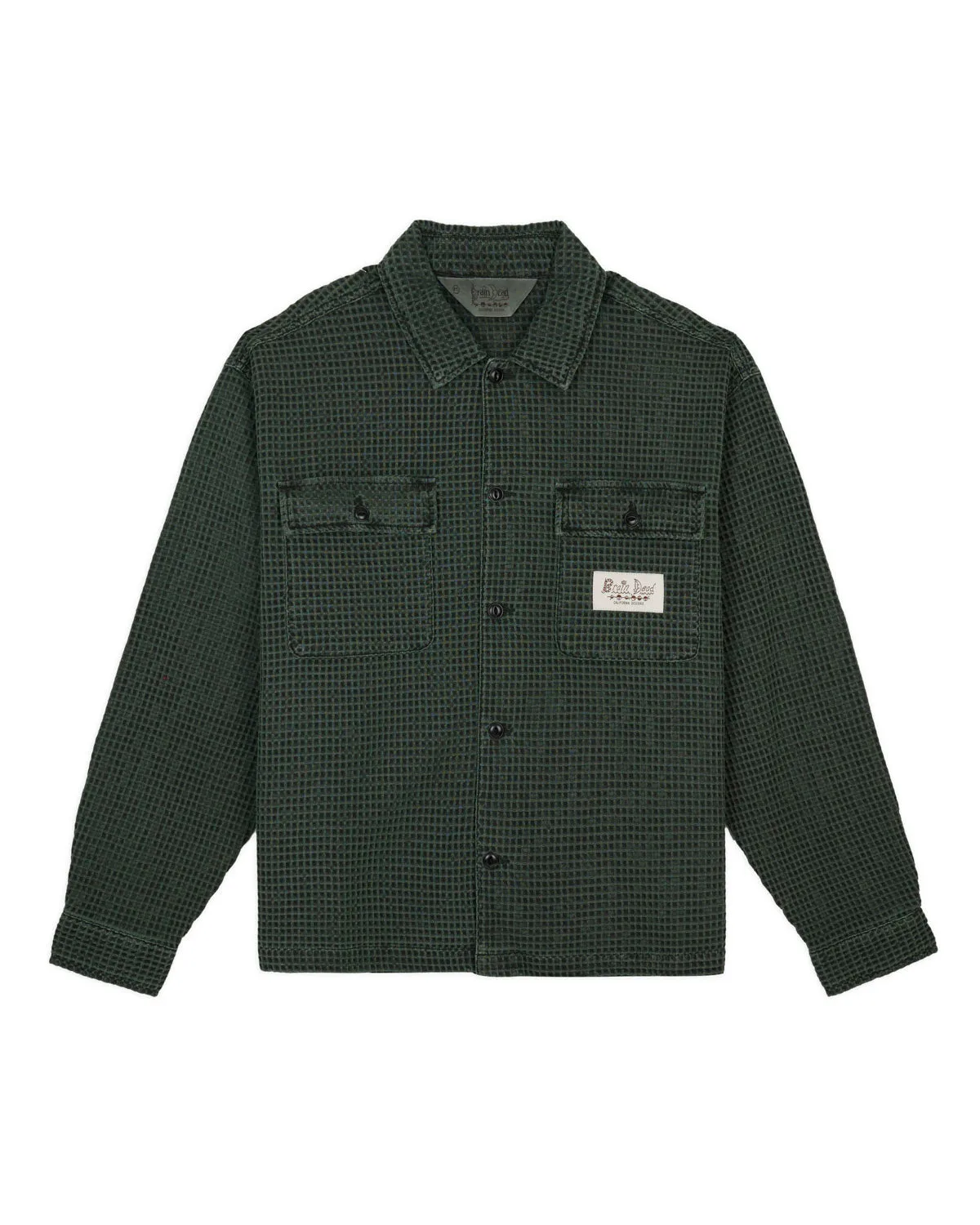 Waffle Button Front Shirt - Dark Green sold by Brain Dead