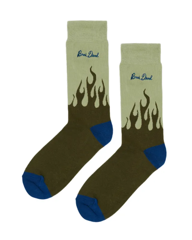 Flames Dress Socks - Green made by Brain Dead