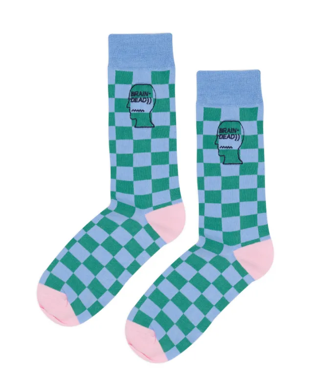 Logohead Dress Socks - Blue Checkered sold by Brain Dead