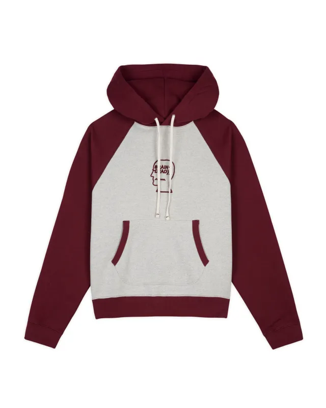 Fleece Logo Head Raglan Hoodie - Oatmeal/Maroon sold by Brain Dead