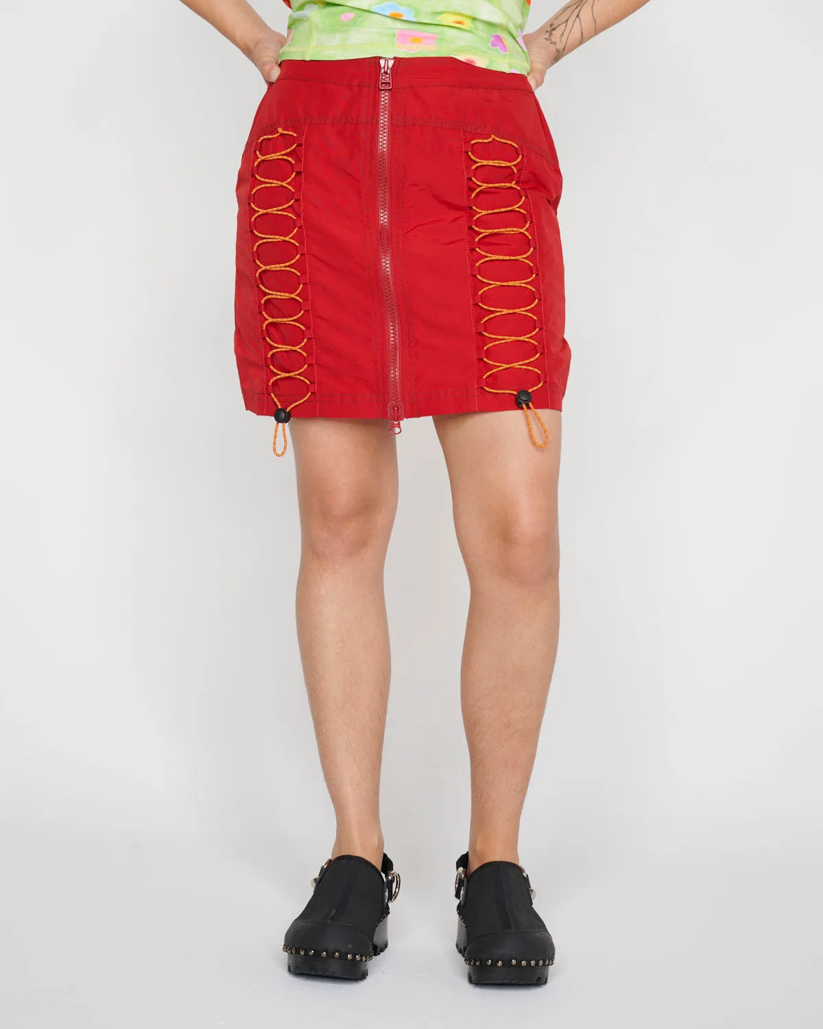Triple Needle Bungee Zip Mini Skirt - Chili sold by Brain Dead product image thumbnail 5