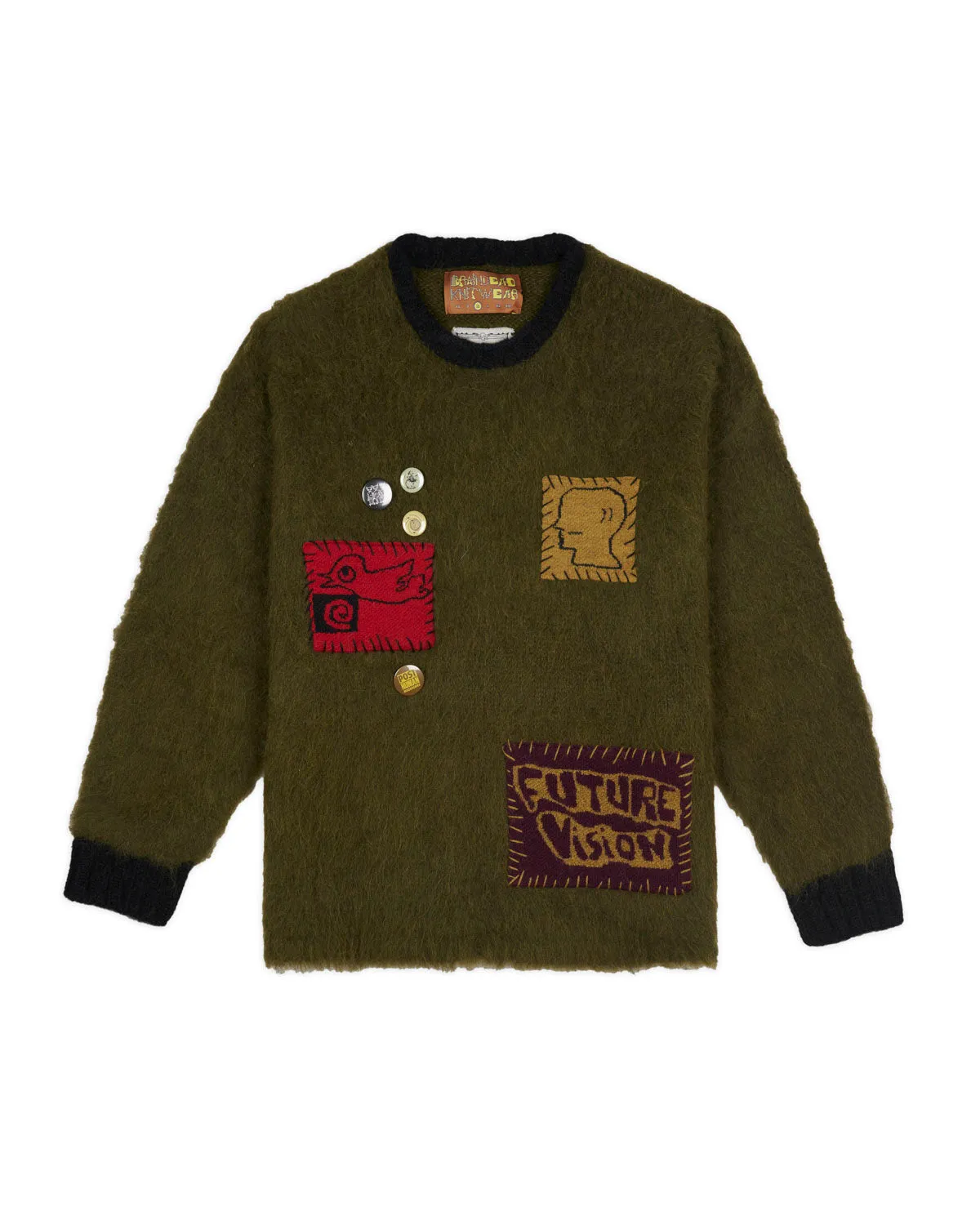 Future Vision Boxy Knit Sweater - Olive sold by Brain Dead