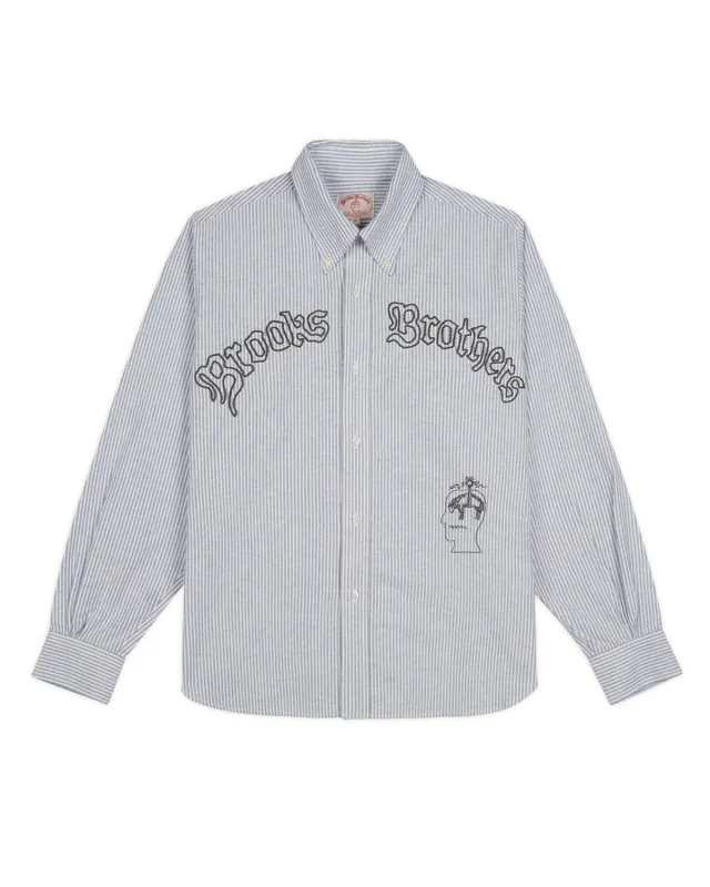 Brooks Brothers California Embroidered Striped Oxford Button Up Shirt - Blue sold by Brain Dead