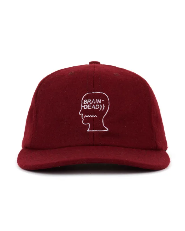 Flannel Logohead 6 Panel Hat- Burgundy sold by Brain Dead