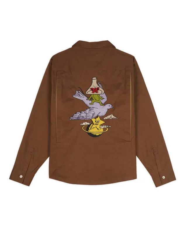 Poplin Camp Collar Shirt - Chocolate made by Brain Dead