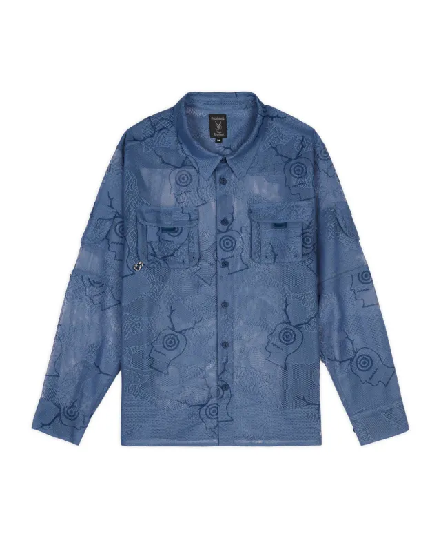 Brain Dead x South2 West8 Engineered Mesh Fishing Button Up Shirt - Slate sold by Brain Dead
