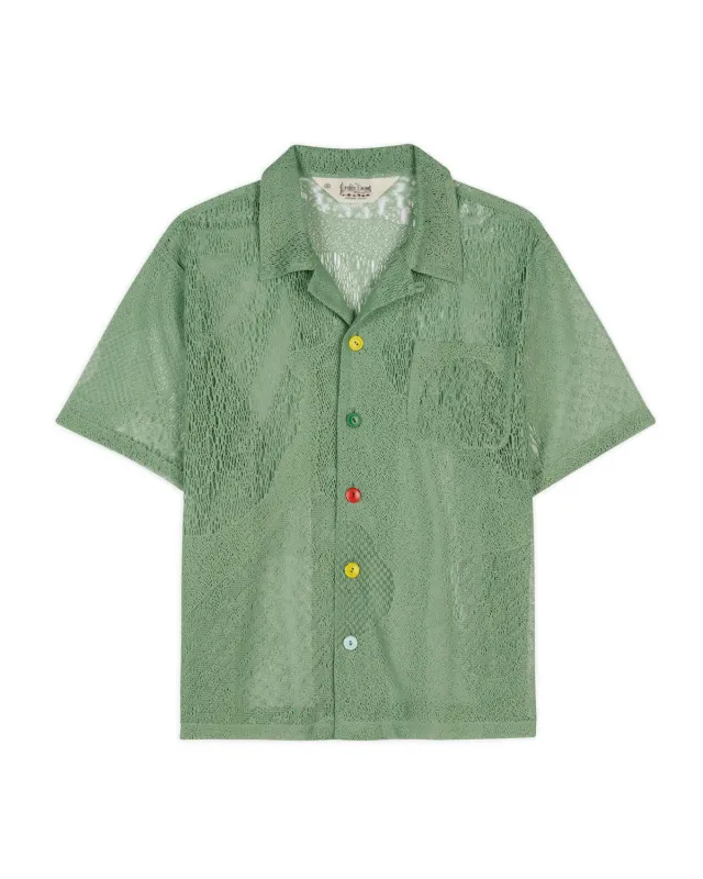 Engineered Mesh Short Sleeve Button Up - Green made by Brain Dead