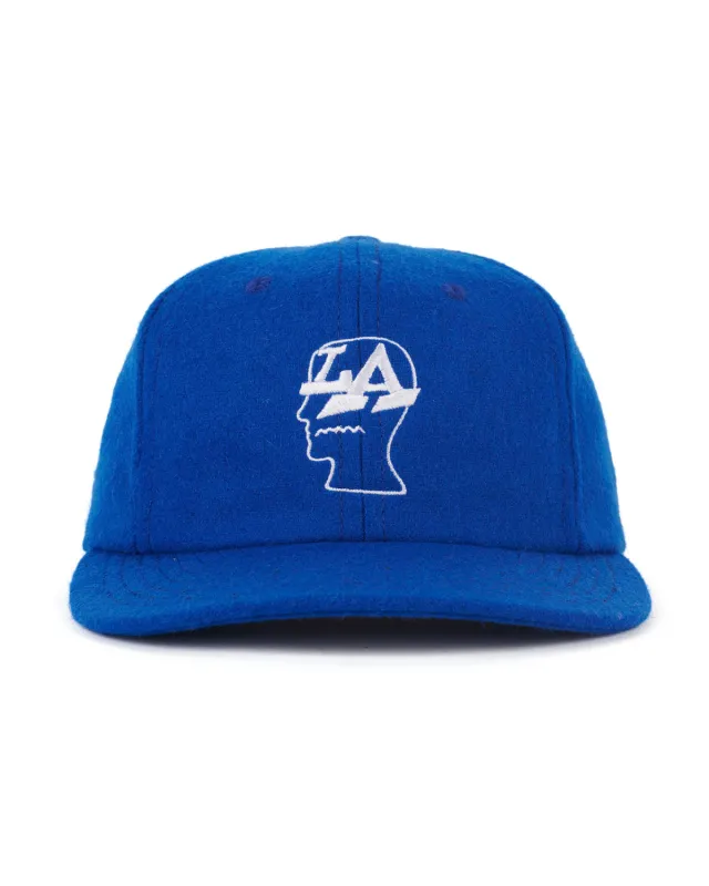 Wool Flannel LA Logo Head 6 Panel Hat - Blue sold by Brain Dead