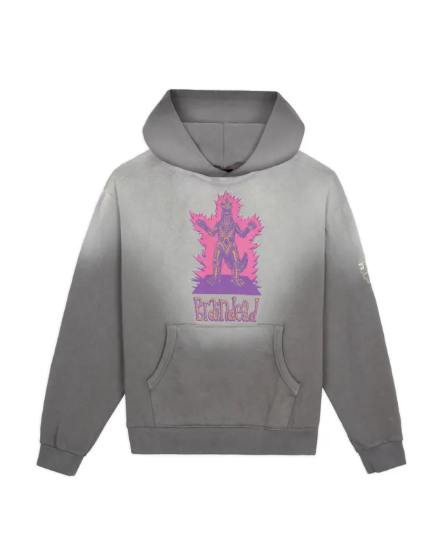 Brain Dead x Godzilla Mechagodzilla Button Mockneck Hoodie - Washed Brown made by Brain Dead