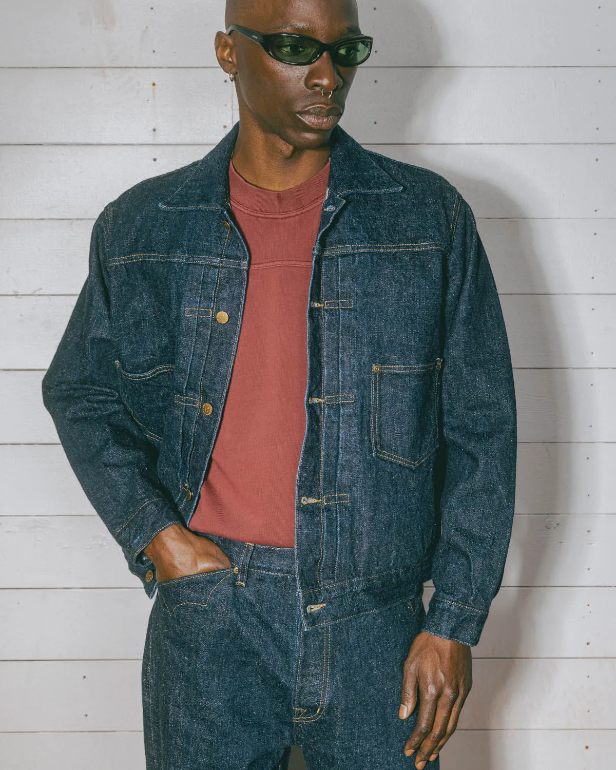 15.5oz Selvedge Denim Trucker Jacket - Rinsed Indigo sold by Brain Dead product image thumbnail 2