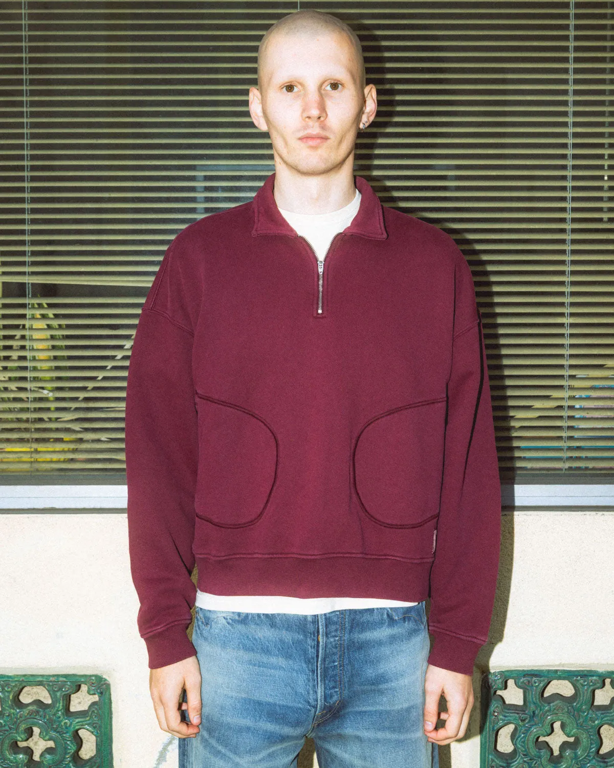 Half Zip Collared Sweatshirt - Wine sold by Brain Dead product image thumbnail 2