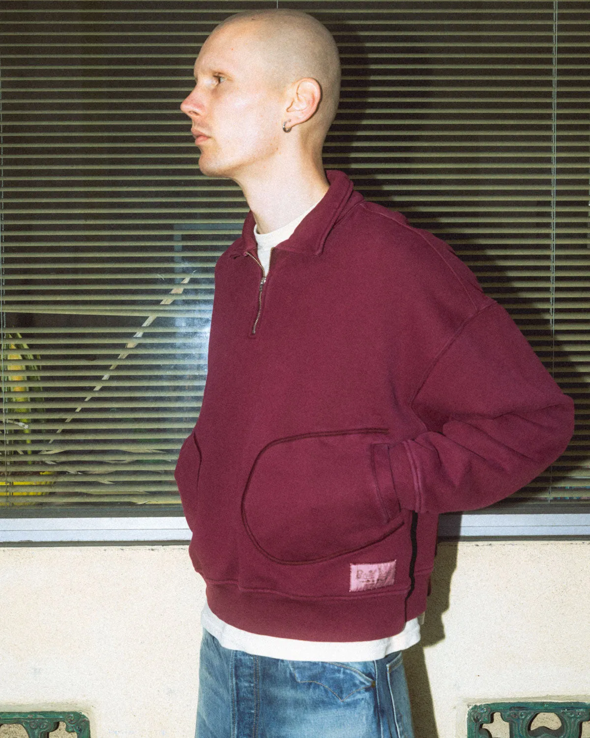 Half Zip Collared Sweatshirt - Wine sold by Brain Dead product image thumbnail 4