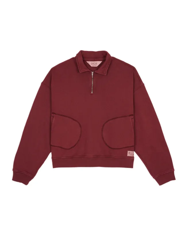 Half Zip Collared Sweatshirt - Wine sold by Brain Dead