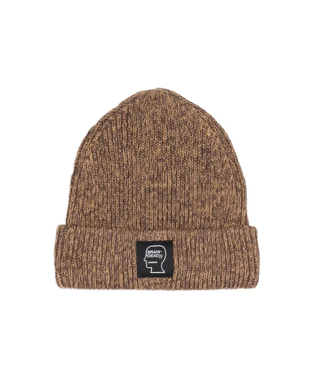 Marled Cotton Logohead Beanie - Brown made by Brain Dead