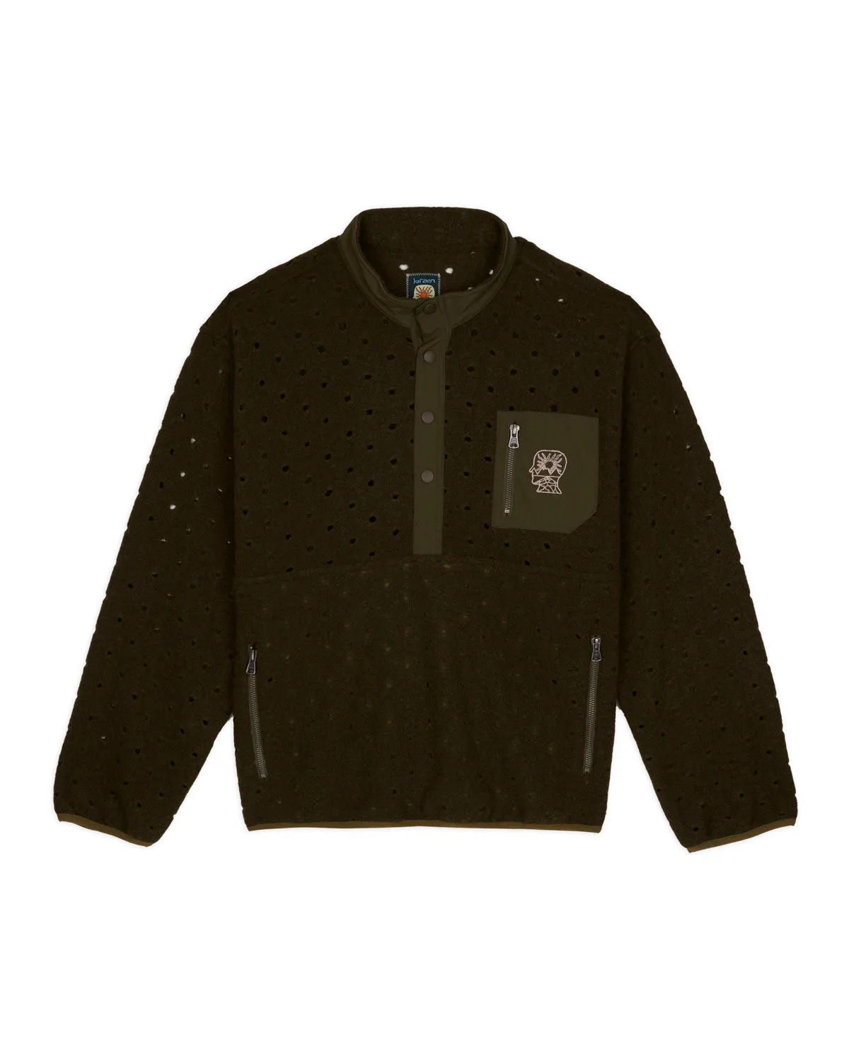 Hole Mock Neck Pullover - Olive sold by Brain Dead