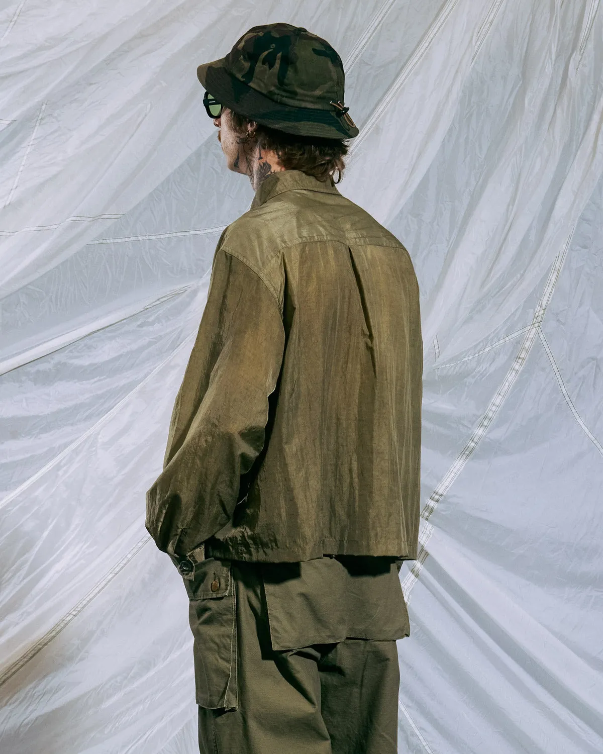 Cropped Nylon Button Up Shirt - Army sold by Brain Dead product image thumbnail 4