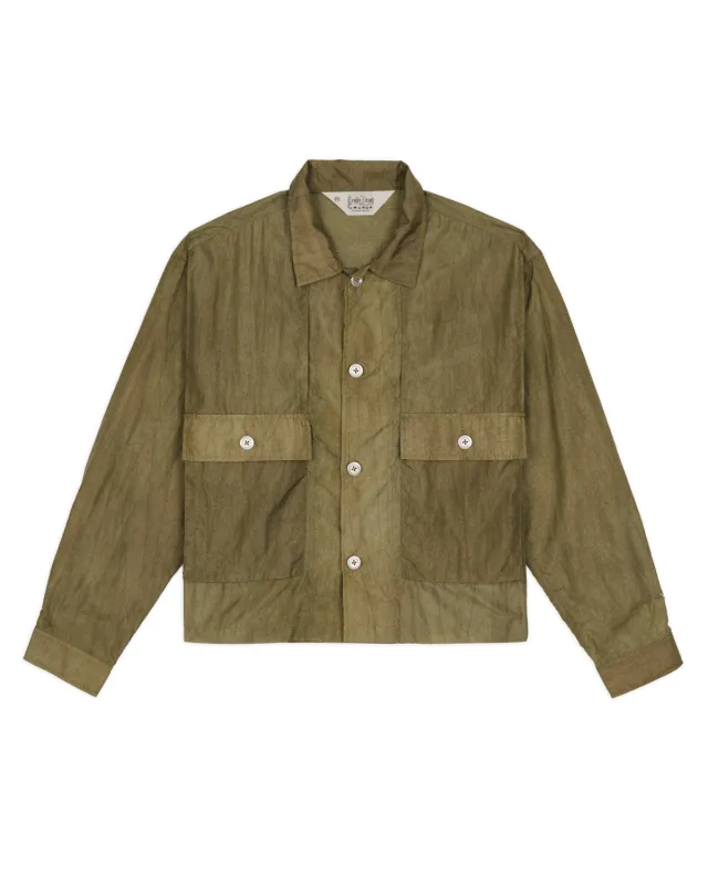 Cropped Nylon Button Up Shirt - Army sold by Brain Dead